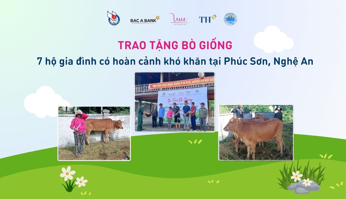 Trao bò giống cho các hộ gia đình nghèo tại Phúc Sơn, Nghệ An